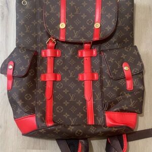Louis Vuitton Monogram Brown and Red Backpack